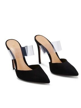 Schutz Sionne Mules Size 6 Black Leather Square Toe Slip-On Heels Minimalist